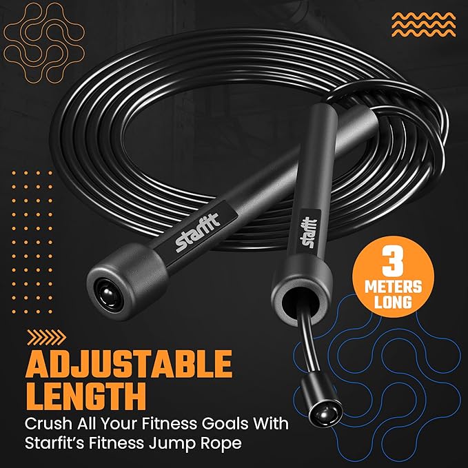 STARFIT Lightweight Jump Rope for Fitness and Exercise, Adjustable Jump Ropes with Plastic Handles, Cardio and Endurance Training, Jumping Rope for Workout
