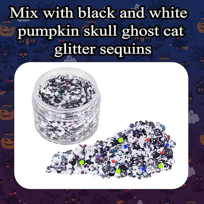 Halloween Body Glitter Gel,Black White Skull Pumpkin Professional Vibrant Music Festival Party Rave Accessories,Sparking Chunky Face Glitter Paint Makeup for Women and Kids