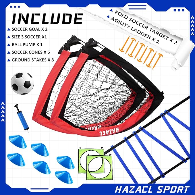 Kids Soccer Goal for Backyard, 6x4 9x5 FT Portable Soccer Nets Pop Up with Ball, Agility Ladder, Cones, Target & Carry Bag for Toddler Youth Outdoor Indoor Training Practice Sports Games Play