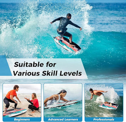 KOTEK 33/37/41 Inch Body Board with Wrist Leash, EPS Core, Dual Channel, HDPE Slick Bottom, Bodyboard for All Skill Levels & Wave Conditions