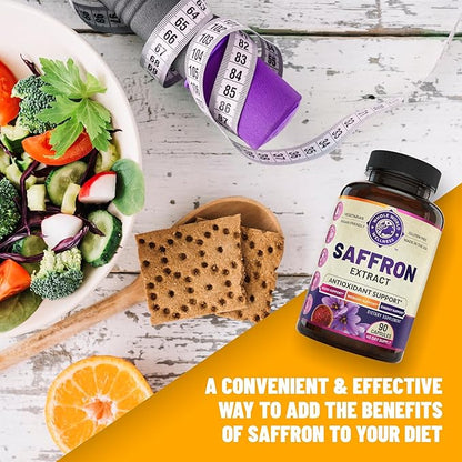 100% Pure Saffron Extract - Supports Weight and Appetite Health, Mood, Focus, Memory, Digestion, Eye, Skin and Brain Health. NSF Certified Saffron Supplements for Women and Men, 45-Day Supply.