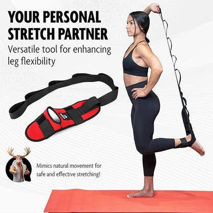 DMoose Fitness Foot & Calf Stretcher with Adjustable Padded Stretching Strap for Plantar Fasciitis, Hamstring, Heel Spurs and Achilles Tendonitis Relief - Yoga Leg Stretch Strap for Flexibility