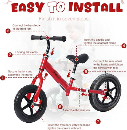 12 inch Toddler Balance Bike Adjustable Handlebar & Seat Anti-Slip Grip Suitable for 2-5 Years Old with Footrest Lightweight for Tolddlers Boys Girls Multiple Colors to Choose
