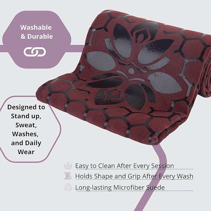 Clever Yoga Non-Slip Hot Yoga Towel – Non-Slip Grip for Hot Yoga, Sweat Absorbent, Honeycomb Silicone Grip, Stays Flat – Ideal for Pilates, Travel, Washable & Lightweight - Burgundy