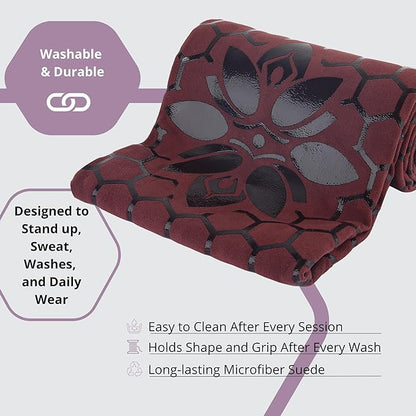 Clever Yoga Non-Slip Hot Yoga Towel – Non-Slip Grip for Hot Yoga, Sweat Absorbent, Honeycomb Silicone Grip, Stays Flat – Ideal for Pilates, Travel, Washable & Lightweight - Burgundy