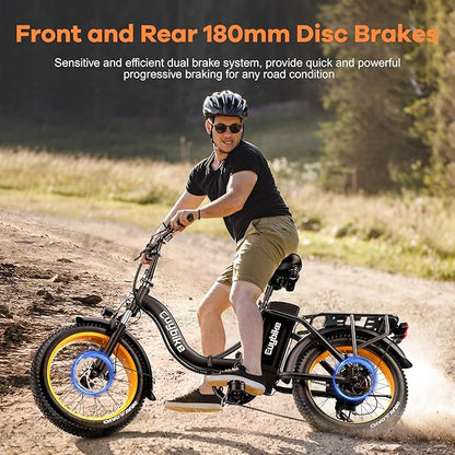Foldable Electric Bike for Adults, Peak 1000W Brushless Motor 30MPH 70Miles City Commuter Ebike, 48V 20AH Lithium Battery, 20" Fat Tire 7-Speed E-Bicycle with Front Suspension Colourful LCD Display