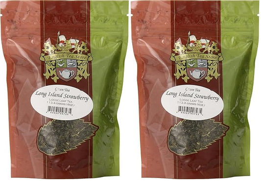 English Tea Store Loose Leaf, Long Island Strawberry Green Tea Pouches - 4oz, 4 Ounce (Pack of 2)