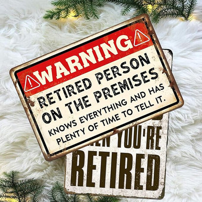 Funny Retirement Sign, Retired Gifts for Men - Happy Retirement Party Decorations for Women, Vintage Retirees Patio Metal Tin Signs Yard Door Frame Decor 8x12 Inch