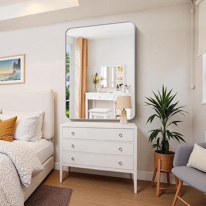 FORBATH 36x48 Inch Silver Bathroom Mirror for Over Sink, Large Rectangular Wall Mirror with Metal Frame, Rounded Corners for Bathroom, Bedroom, Entryway Decor (Horizontal or Vertical)