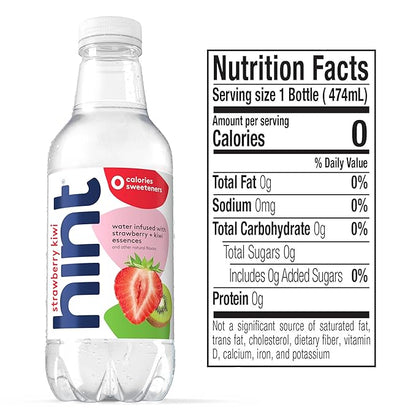 Hint Fruit-Infused Bottled Water, Strawberry Kiwi - Sugar Free Flavored Water with Zero Calories, Naturally Flavored, and No Artificial Sweeteners - 16 Fl Oz (Pack of 12)