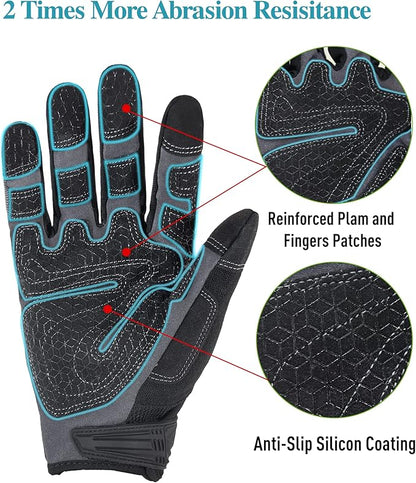 HANDLANDY Mens Work Gloves Touch screen, Utility Mechanic Gloves, Flexible Breathable Fit- Padded Knuckles & Palm