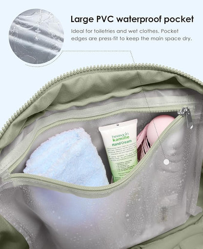 Gym Bag for Women, Travel Duffle Bags with Wet Pocket, Lightweight Carry on Bag Overnight Weekender Duffel Bag, Water Resistant (Light Green)