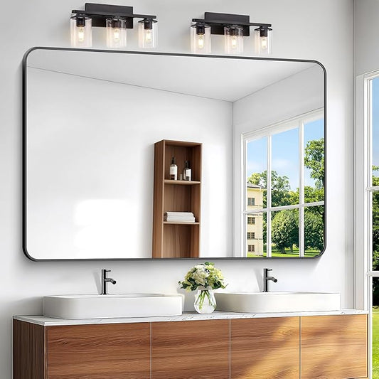 Black Bathroom Mirror,60x40 inch Wall Mirror for Bathroom Wall Mounted,Rectangle Mirror for Bathroom Over Sink,Modern Frame Round Corner for Living Room,Bedroom Entryway,Horizontal/Vertical