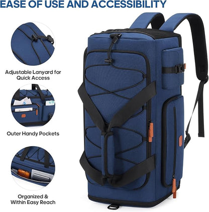 Gym Bag for Men and Women with Shoe & Laptop Compartment, 3-in-1 Sports Travel Duffel Bag Anti-Theft Weekender Carry-On Backpack for Airplane & Workout, Overnight Travel Bag,35L (Blue, Medium)