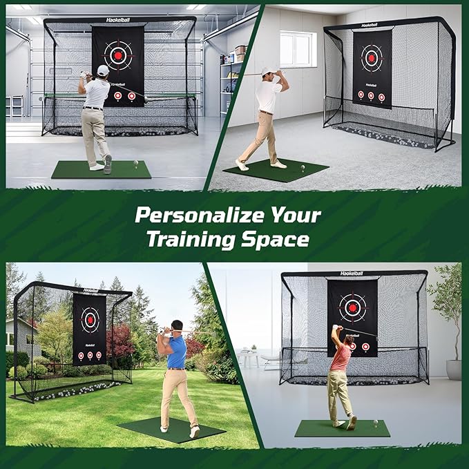 Haokelball Golf Practice Net - 10x7.5ft Hitting Net with Target Cloth for Indoor or Outdoor Use, Heavy Duty with Carry Bag