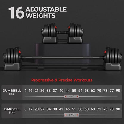 Yaheetech Adjustable Dumbbell Set Free Weight Dumbbells 40lbs/52.5lbs/90lbs Fast Adjust Dumbbells Dumbbell Weight Set, with Tray for Men/Women Strength Training Equipment