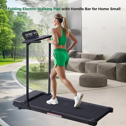 Walking Pad with Handle Bar, Folding Treadmill with Handles for Home Small Spaces, Compact Walking Pad Treadmill with Handle, 3.5HP Electric Portable Treadmills for Home, 400LBS Capacity
