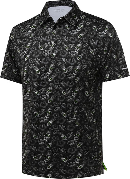 Golf Shirts for Men - Moisture Wicking Short Sleeve Performance Sport Casual Striped Collared Mens Polo Shirt