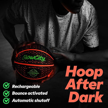 GlowCity Glow in The Dark Basketball for Teen Boy - Glowing Red Basket Ball, Light Up LED Toy for Night Ball Games - Sports Stuff & Gadgets for Kids Age 8 Years Old and Up. Great Gift for Boys & Girls