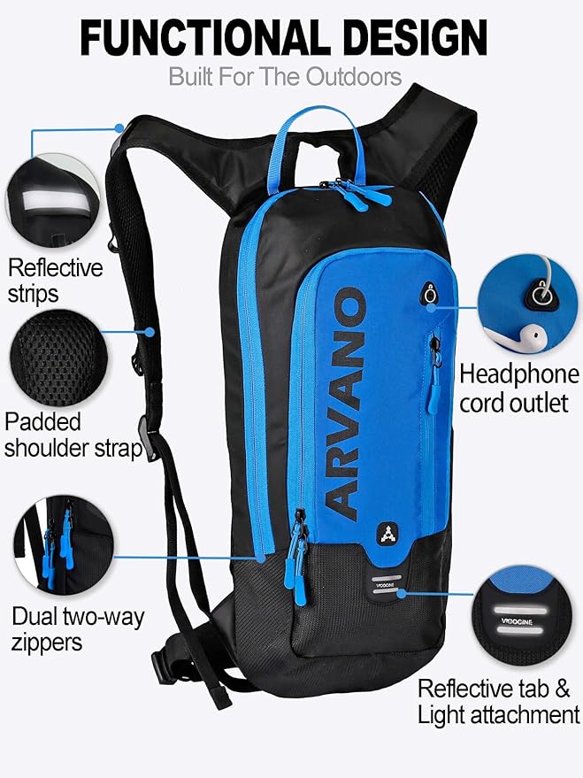 Hydration Backpack, Lightweight Hydration Pack with 2L Water Bladder, 6L Water Backpack for Men Women Cycling, Hiking, Mountain Biking, Skiing