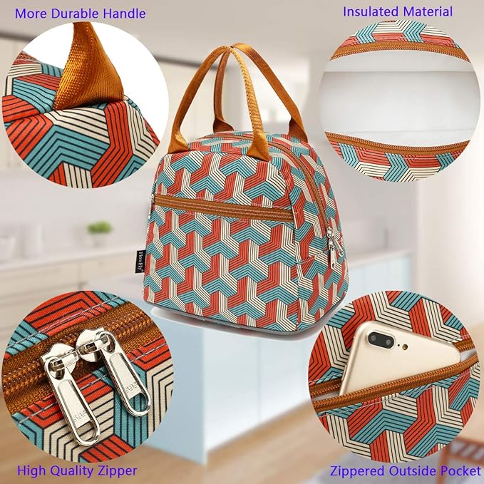 FlowFly Insulated Lunch Cooler Bag - Tote Bag Organizer for Women/Men, Red#3D