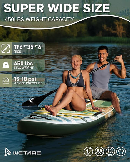 11'6"x35" Inflatable Paddle Board, 450lbs Extra Wide Stand Up Sup Board for Adults, Blow Up Paddleboard Kayak Non-Slip Stable Deck Boat for Yoga Fishing Surf