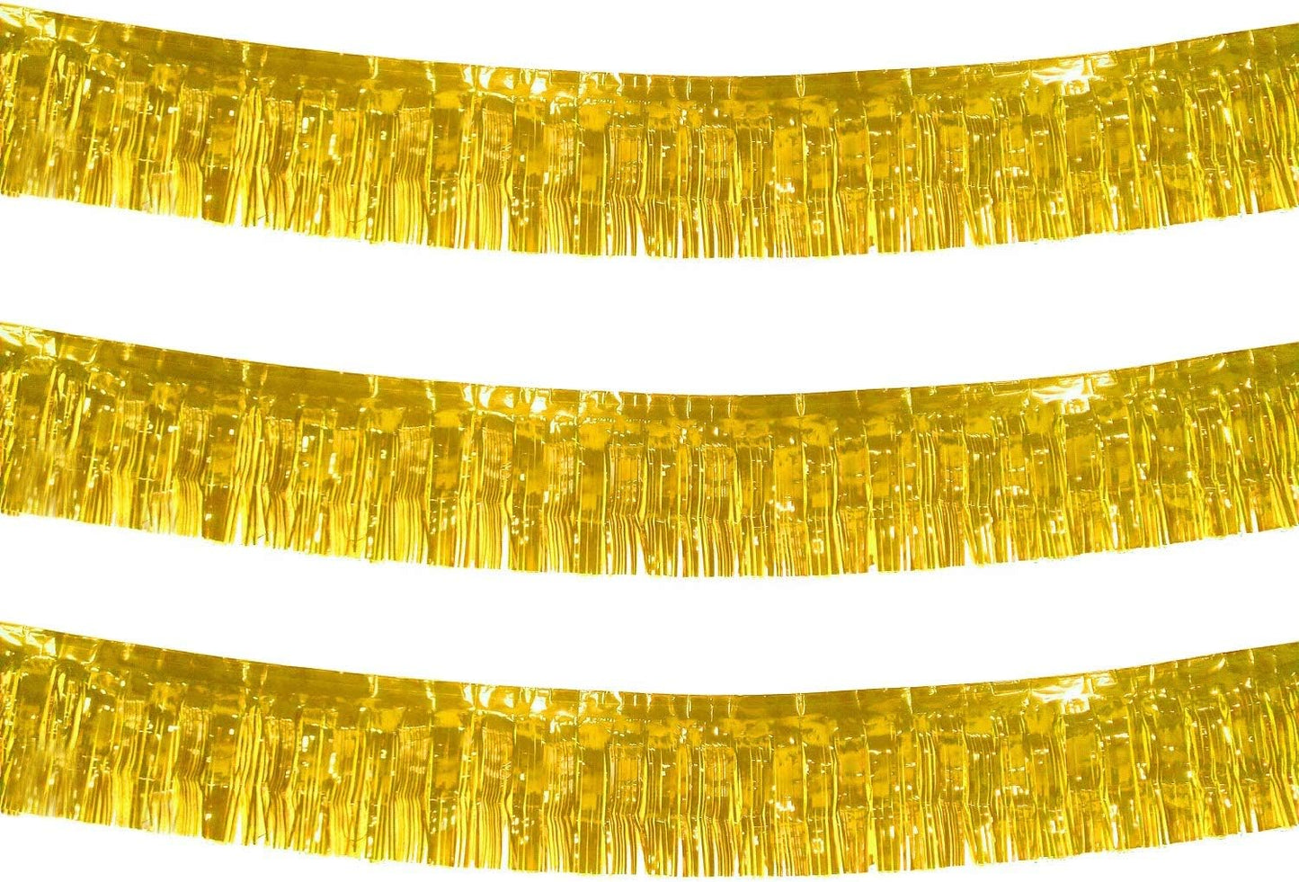 10 Feet Long Roll Foil Fringe Garland - Pack of 3 | Shiny Metallic Tassle Banner | Ideal for Parade Floats, Bridal Shower, Wedding, Birthday | Wall Hanging Fringe Garland Banner (Gold)