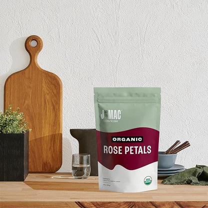 J MAC BOTANICALS Organic Rose Petals, (16 oz - Bulk 1 Pound) Certified USDA Organic, edible, culinary grade dry rose petals, rose petals for herbal tea, cooking and crafts