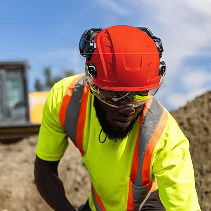 GE Safety Helmet, Impact Absorbing Tech, Adjustable Ratchet, ANSI Type 1, Memory Foam Padding, Hard Hats Protection, Lightweight, Durable, Chin Strap, Comfortable Fit OSHA Approved