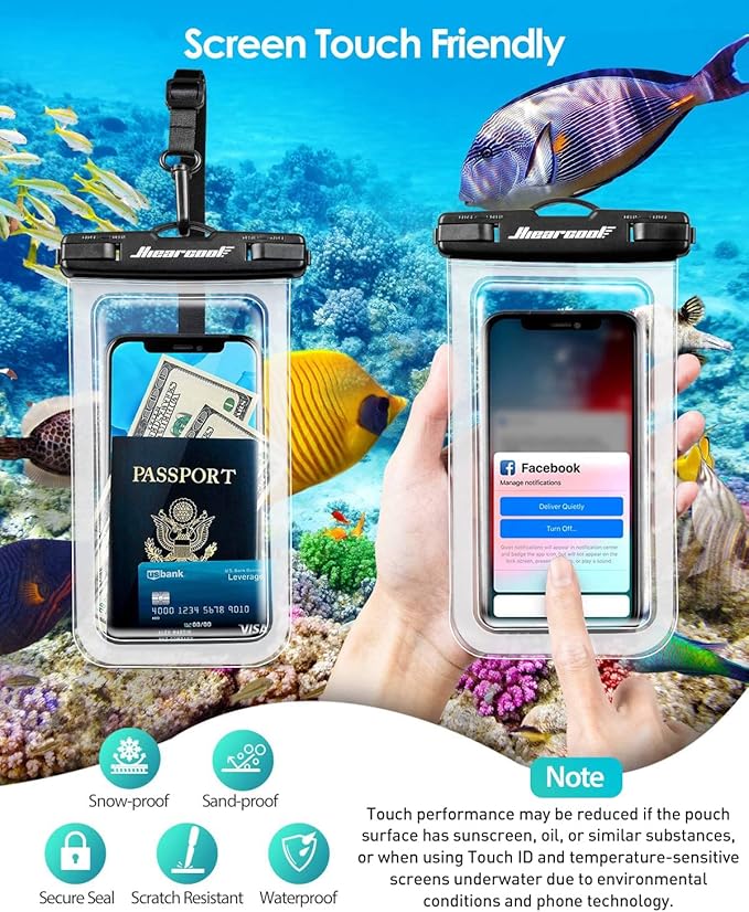 Hiearcool Waterproof Phone Pouch, Waterproof Phone Case, IPX8 Cellphone Dry Bag Compatible for iPhone 17 16 15 14 13 Pro Max Plus Cellphone Up to 8.3", Beach Essentials for Travel-Clear-4Pack