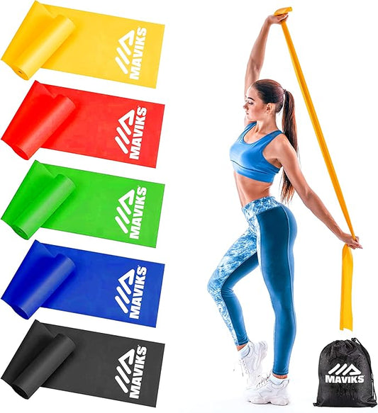 Exercise Resistance Bands for Working Out Set of 5 for Women and Men, Stretch Bands for Exercise, Physical Therapy, Arms Legs Workout, Stretching, Home Fitness