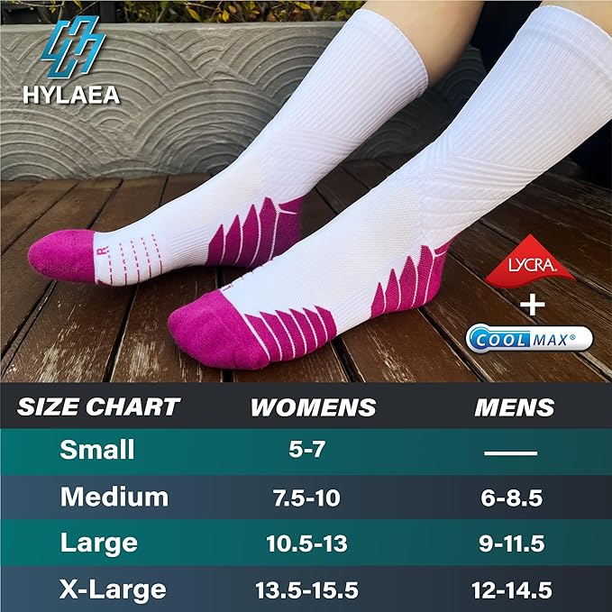 Hylaea Compression Running Socks for men, Coolmax Anti-Blister Cushion Crew Socks for Athletic, Moisture Wicking & Seamless