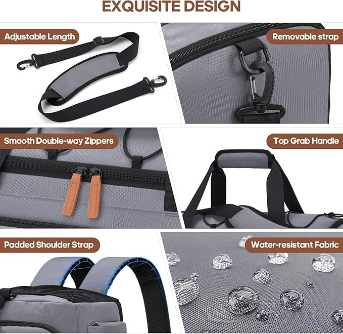 Gym Bag for Men and Women with Shoe & Laptop Compartment, 3-in-1 Sports Travel Duffel Bag Anti-Theft Weekender Carry-On Backpack for Airplane & Workout, Overnight Travel Bag,35L (Dark Grey, Medium)