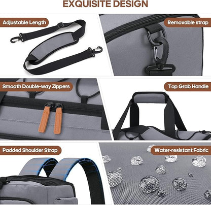 Gym Bag for Men and Women with Shoe & Laptop Compartment, 3-in-1 Sports Travel Duffel Bag Anti-Theft Weekender Carry-On Backpack for Airplane & Workout, Overnight Travel Bag,35L (Dark Grey, Medium)