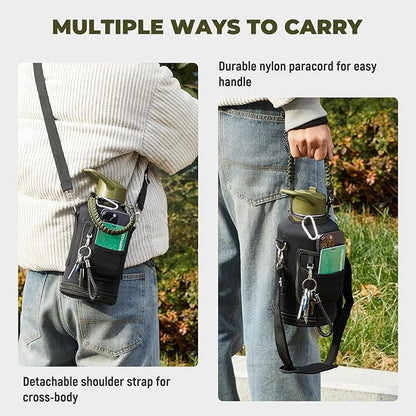 Half Gallon Insulated Water Bottle, 64 oz Triple Wall Stainless Steel Flask, Keeps Drinks Cold for 48 Hrs Leak-Proof & BPA-Free Half Gallon Jug with Paracord Handle, Straw & Spout Lids(Army Green)