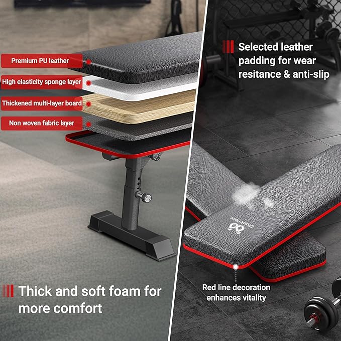 Flat Weight Bench - Heavy Duty Foldable Workout Bench for Home Gym, 1300lb Capacity Adjustable Strength Training Bench Press for Ab and Full Body Exercises, Sturdy and Easy to Fold