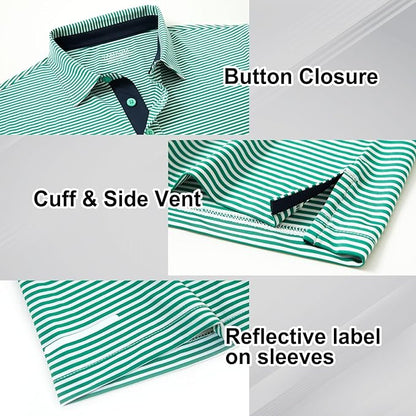 Golf Shirts for Men - Moisture Wicking Short Sleeve Performance Sport Casual Striped Collared Mens Polo Shirt
