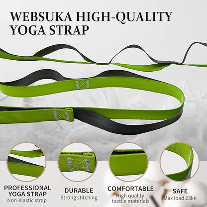 Stretching Strap Yoga Strap, 10 Loops Non-Elastic Stretch Bands Helps Women and Men Improve Flexibility for Home Workout, Physical Therapy, Pilates, Exercise, Dance, Comes with Door Anchor