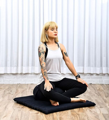 Leewadee Meditation Cushion Set – 1 Round Zafu Meditation Pillow and 1 Square Roll-Up Zabuton Meditation Mat, Pillows Bundle Filled with Kapok