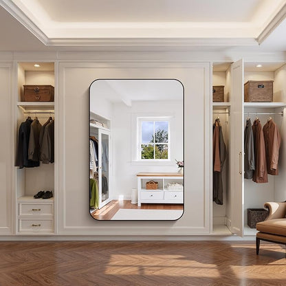 FORBATH Large Bathroom Mirror 60" x 40", Black Rectangle Metal Framed Rounded Corner Wide Wall Mounted Mirror for Bathroom Bedroom Entryway Decor(Horizontal/Vertical)