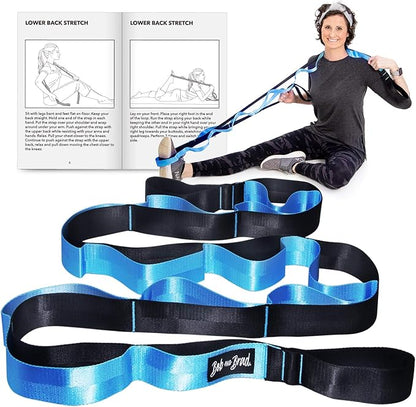 BOB AND BRAD 12 Loop Yoga Stretch Strap - Non-elastic for Stretching, Physical Therapy, Pilates, Dance, Gymnastics, and Athletic Trainers With Carry Bag