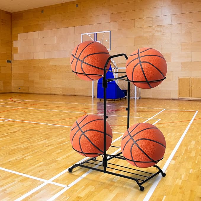 Lawei Metal Basketball Ball Storage Rack 4-Ball Double