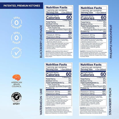 Kenetik Nootropic Ketone Drink, Ketones for Energy & Focus, Caffeine & Sugar Free, High Performance D-BHB Ketone Mix, Fuel w/Zero Crash or Jitters, Ready to Drink - Variety 12 Pk