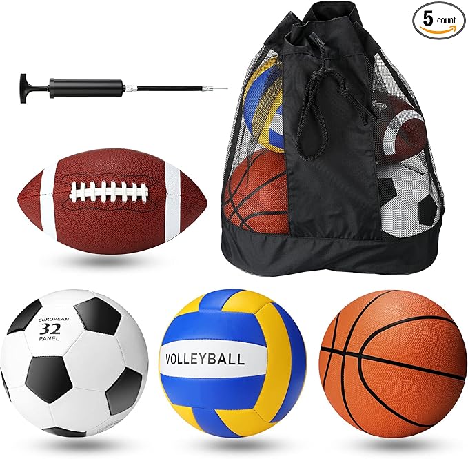 Jerify 4 Pcs Sport Balls Set Official Size Athletic Balls Include Soccer, Football, Basketball, Volleyball for Indoor Outdoor Game Teens Youth Adult Operation Christmas Ball Gifts