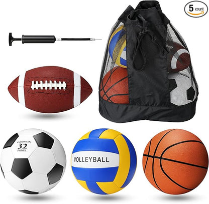 Jerify 4 Pcs Sport Balls Set Official Size Athletic Balls Include Soccer, Football, Basketball, Volleyball for Indoor Outdoor Game Teens Youth Adult Operation Christmas Ball Gifts