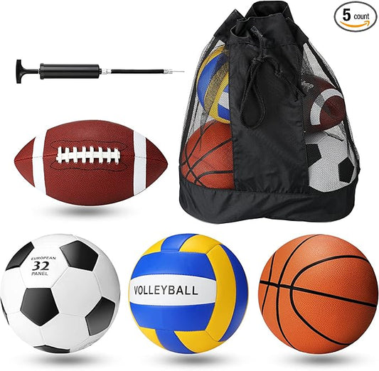 Jerify 4 Pcs Sport Balls Set Official Size Athletic Balls Include Soccer, Football, Basketball, Volleyball for Indoor Outdoor Game Teens Youth Adult Operation Christmas Ball Gifts