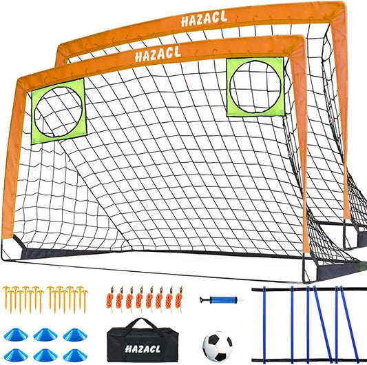 Kids Soccer Goal for Backyard, 6x4 9x5 FT Portable Soccer Nets Pop Up with Ball, Agility Ladder, Cones, Target & Carry Bag for Toddler Youth Outdoor Indoor Training Practice Sports Games Play