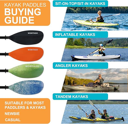 Kayak Paddles with Alloy Shaft and PP Blade, Floating Kayaking Oars, Adjustable 230-250 cm/90-98 Inches, 210-230 cm/82-90 Inches