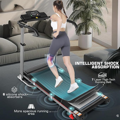 ANCHEER 2025 Premium Treadmill - 3.5HP Treadmills 350+ LBS Weight Capacity- 3-Level Incline, Foldable Design, Adjustable Height with Desk & Pulse Sensor - Perfect for Home Office & Family Workouts