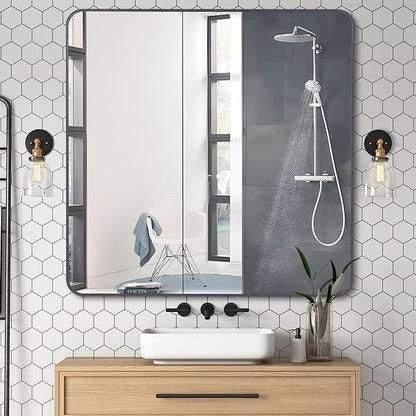 36" x 36"Bathroom Mirror, Matte Black Wall Mirror with Metal Frame, Decorative Rectangular Vanity Mirror for Bedroom Bathroom Living Room Entryway (Horizontal/Vertical)